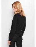 camiseta negra manga larga con estampado y pedreria gaudi fashion