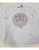 camiseta blanca manga larga con grafico de tigre gaudi fashion