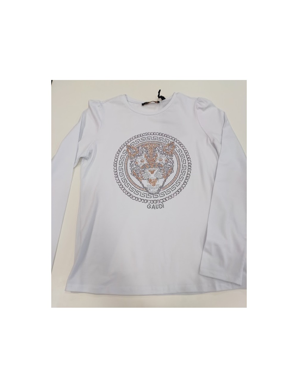 camiseta blanca manga larga con grafico de tigre gaudi fashion