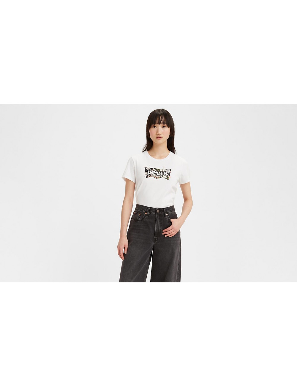 levis the perfect tee ssnl bw dark floral fill bright white