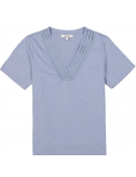 Camiseta azul con escote pico trenzado Garcia Jeans