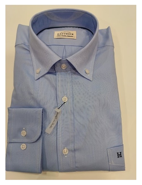 Camisa azul de spiguilla con bolsillo Hattrick